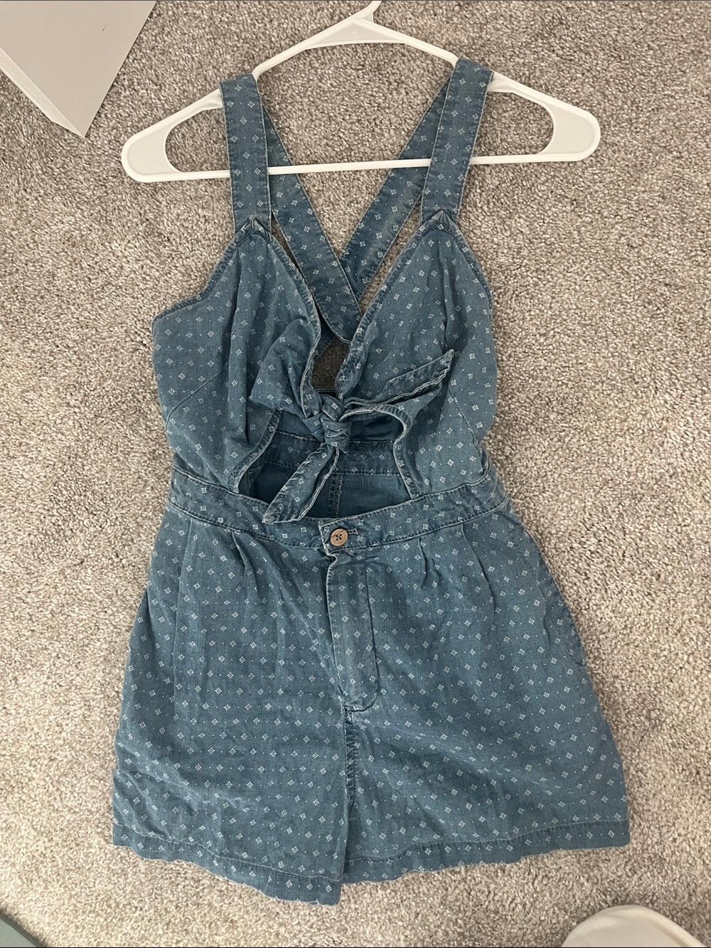 Free People Denim Overall Romper in Faded Blue XS